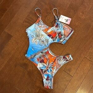Oceanus designer one piece tropical cutout swimsuit in size S. NWT